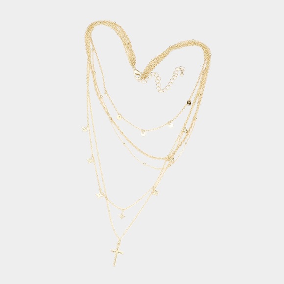 BEAUTIFUL MULTI LAYERED NORTH STAR CROSS PENDANT NECKLACE - Picture 2 of 2